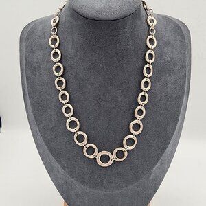 Brushed Frosty Silver-Tone Hammered Circle Chain Chunky Link Adjustable Necklace